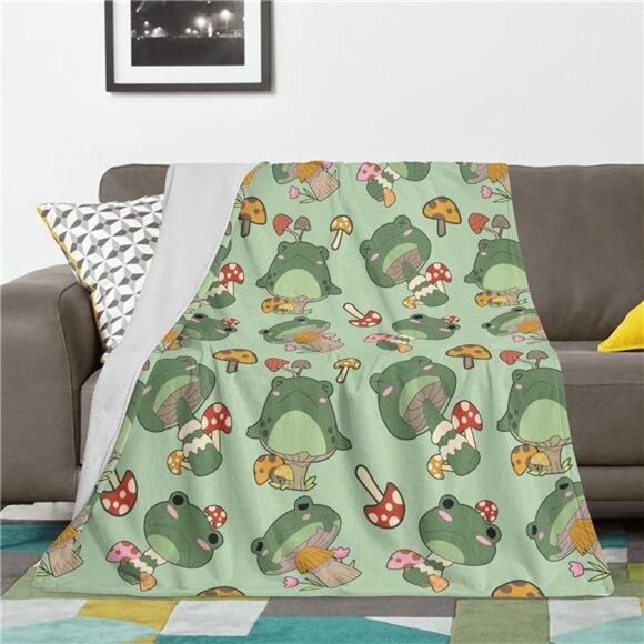 Cute Frog Blanket Gifts for Frog Lovers Soft Frog Mushroom Throw Blanket - Picture 1 of 8